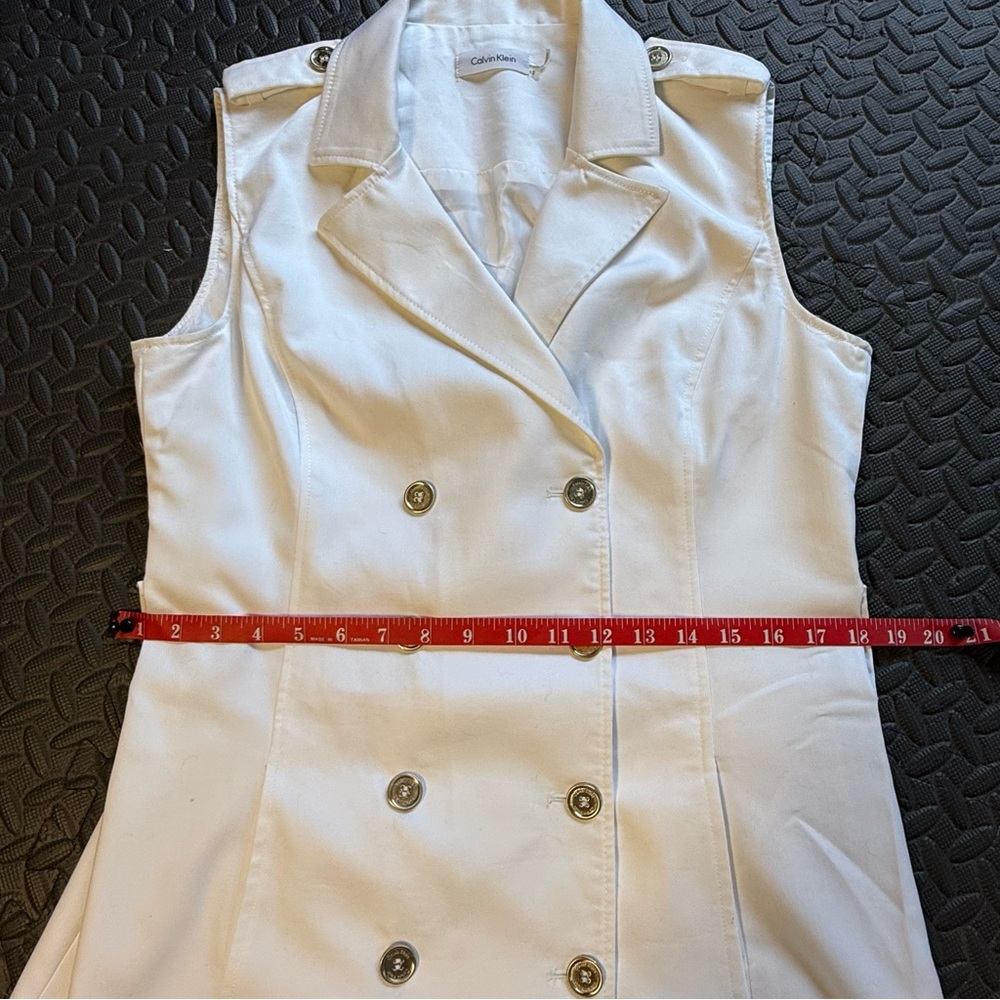 Calvin Klein Sleeveless Double Breasted Coat Dress White With Belt Size 12 - Picture 5 of 8